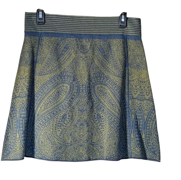 Title Nine Blue and Green A-Line Skirt Medium Mini Paisley Business Athletic - Picture 2 of 4